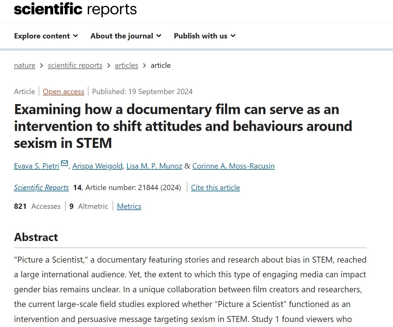 Can Films Serve as Possible Intervention to Combat Sexism in Science?